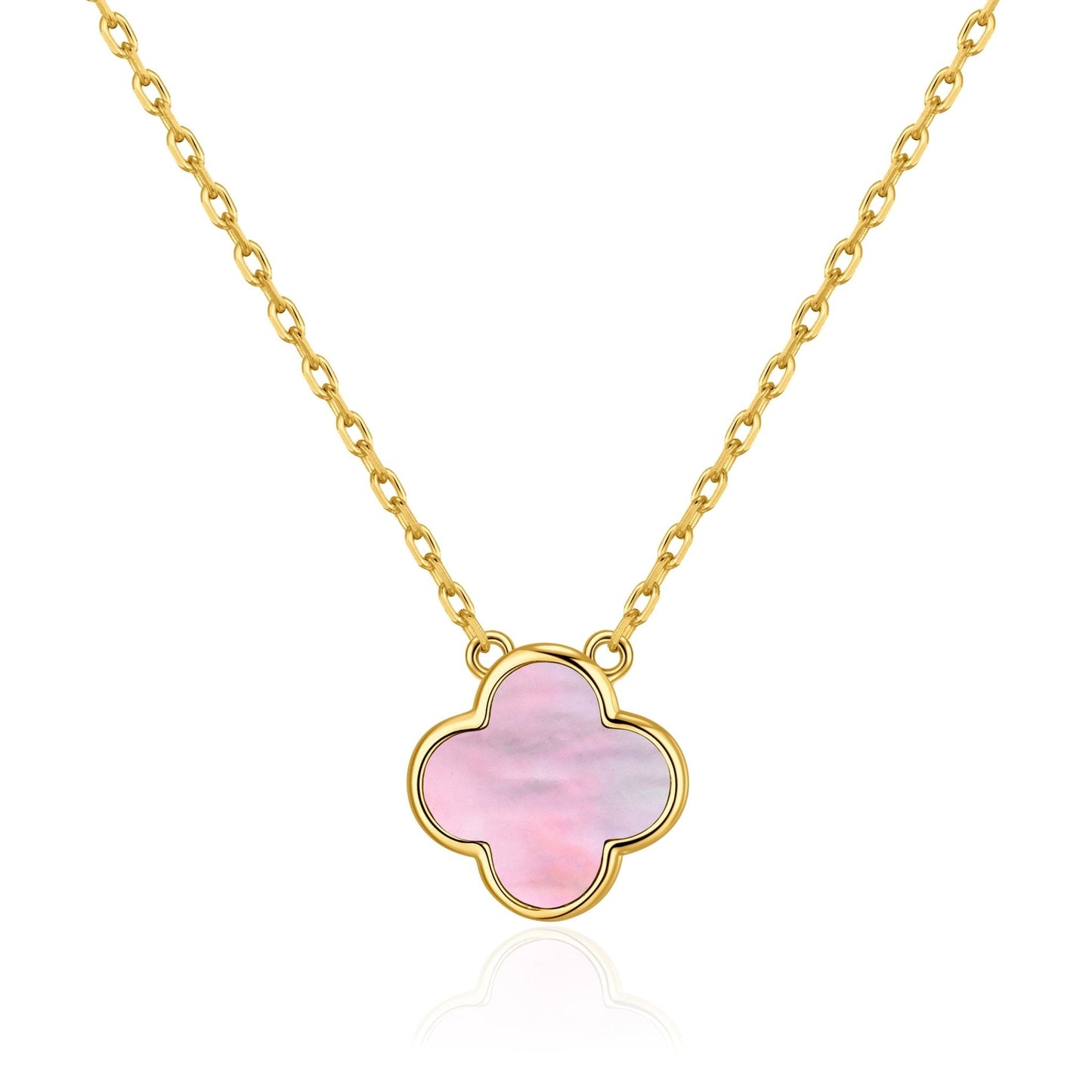 Gold Plated Pink Mother of Pearl Gemstone Clover Necklace