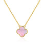Gold Plated Pink Mother of Pearl Gemstone Clover Necklace