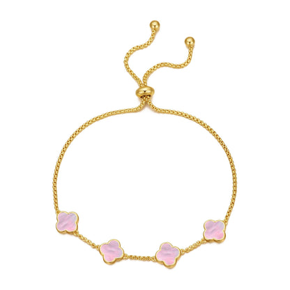 Gold Plated Pink Mother Of Pearl Multi Clover Friendship Bracelet