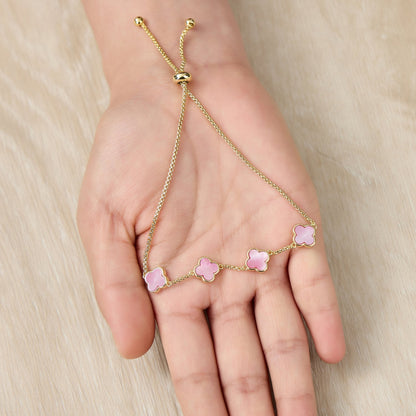 Gold Plated Pink Mother Of Pearl Multi Clover Friendship Bracelet
