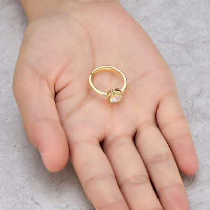 Gold Plated Round Halo Ring Created with Zircondia® Crystals