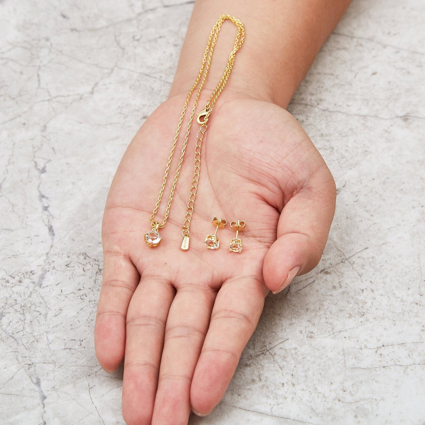 Gold Plated Round Solitaire Set Created with Zircondia® Crystals