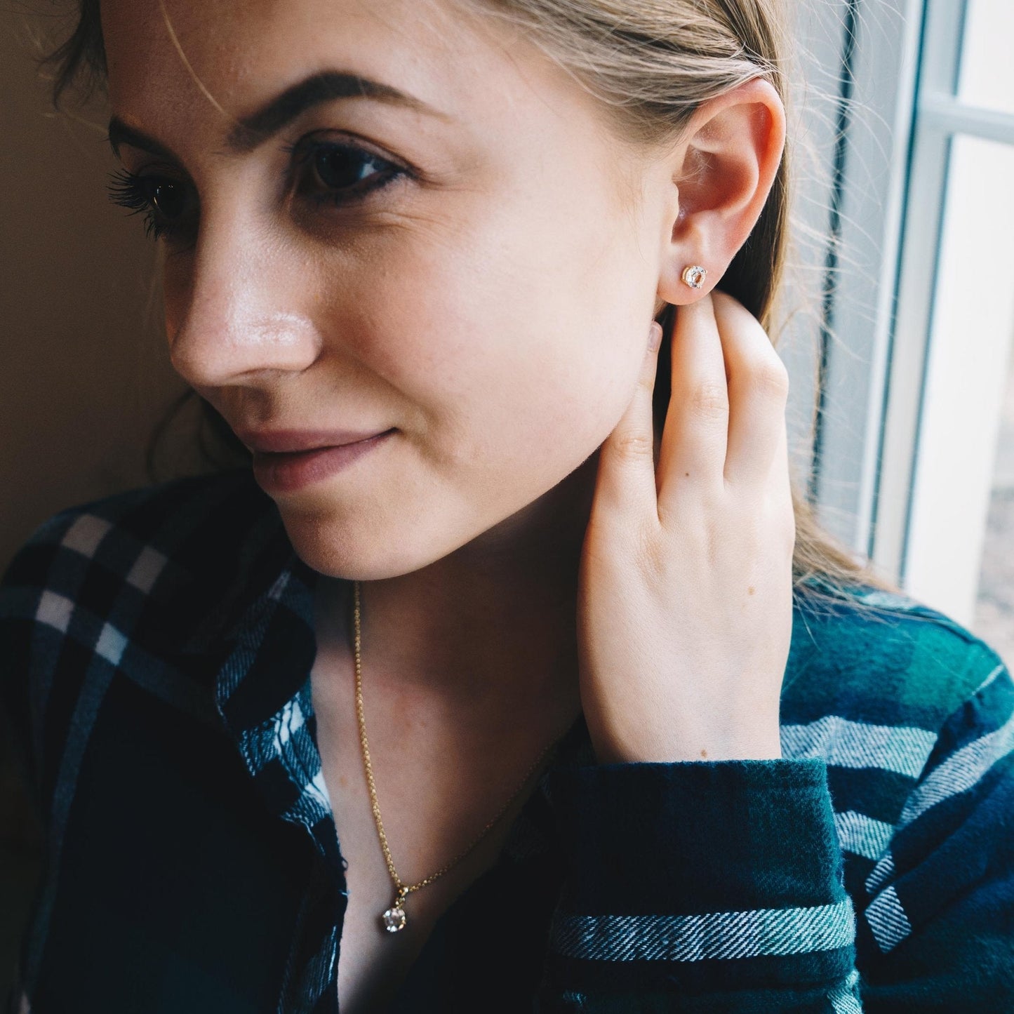 Gold Plated Round Solitaire Set Created with Zircondia® Crystals