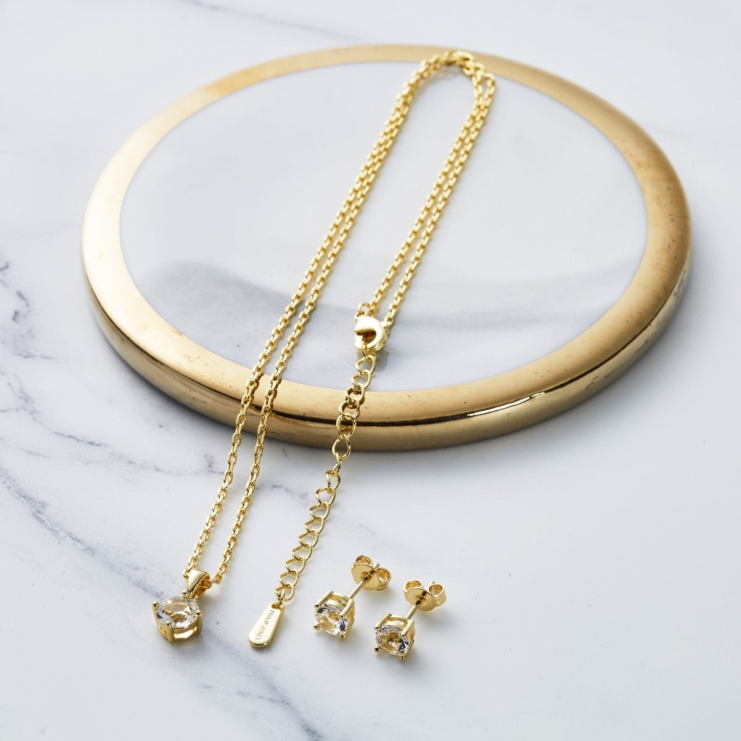 Gold Plated Round Solitaire Set Created with Zircondia® Crystals