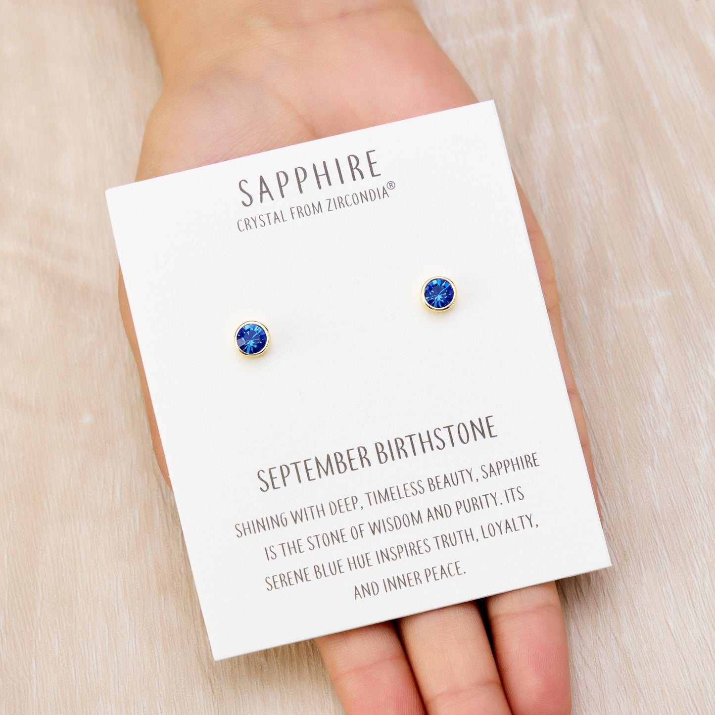 Gold Plated September (Sapphire) Birthstone Earrings Created with Zircondia® Crystals
