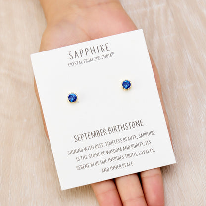 Gold Plated September (Sapphire) Birthstone Earrings Created with Zircondia® Crystals