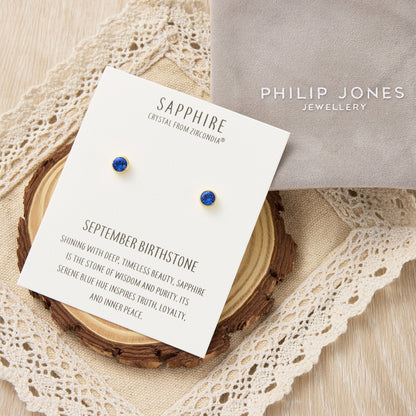 Gold Plated September (Sapphire) Birthstone Earrings Created with Zircondia® Crystals