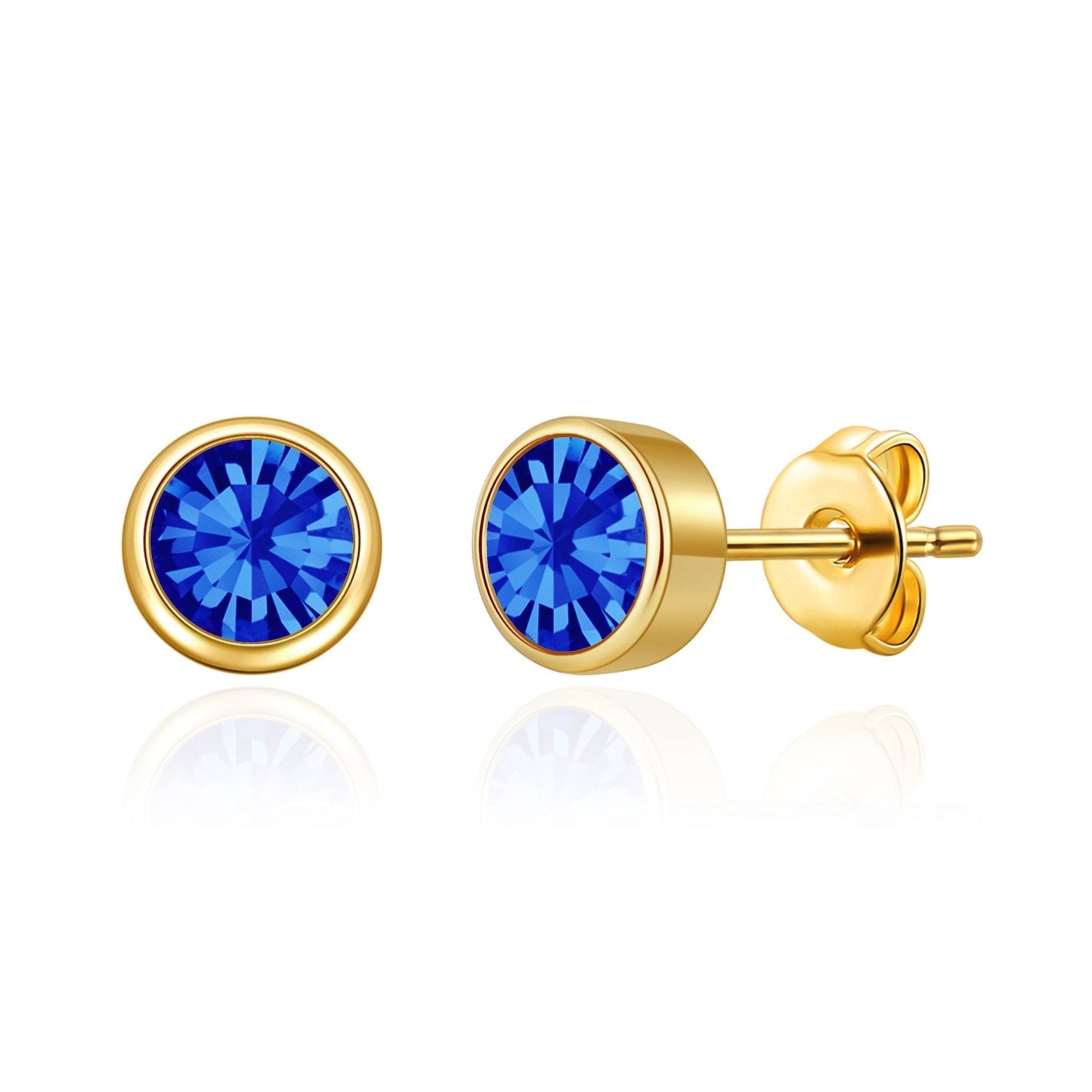 Gold Plated September (Sapphire) Birthstone Earrings Created with Zircondia® Crystals