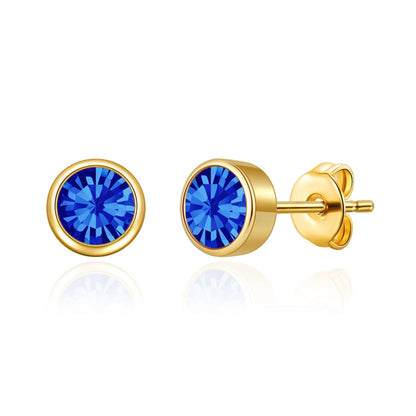 Gold Plated September (Sapphire) Birthstone Earrings Created with Zircondia® Crystals