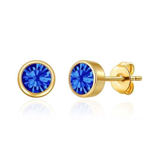 Gold Plated September (Sapphire) Birthstone Earrings Created with Zircondia® Crystals