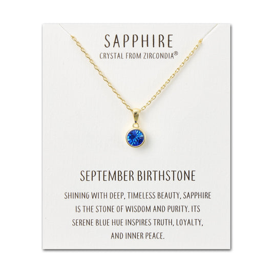 Gold Plated September (Sapphire) Birthstone Necklace Created with Zircondia® Crystals