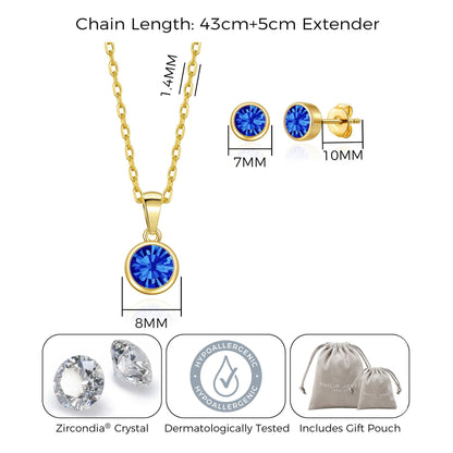 Gold Plated September (Sapphire) Birthstone Necklace & Earrings Set Created with Zircondia® Crystals