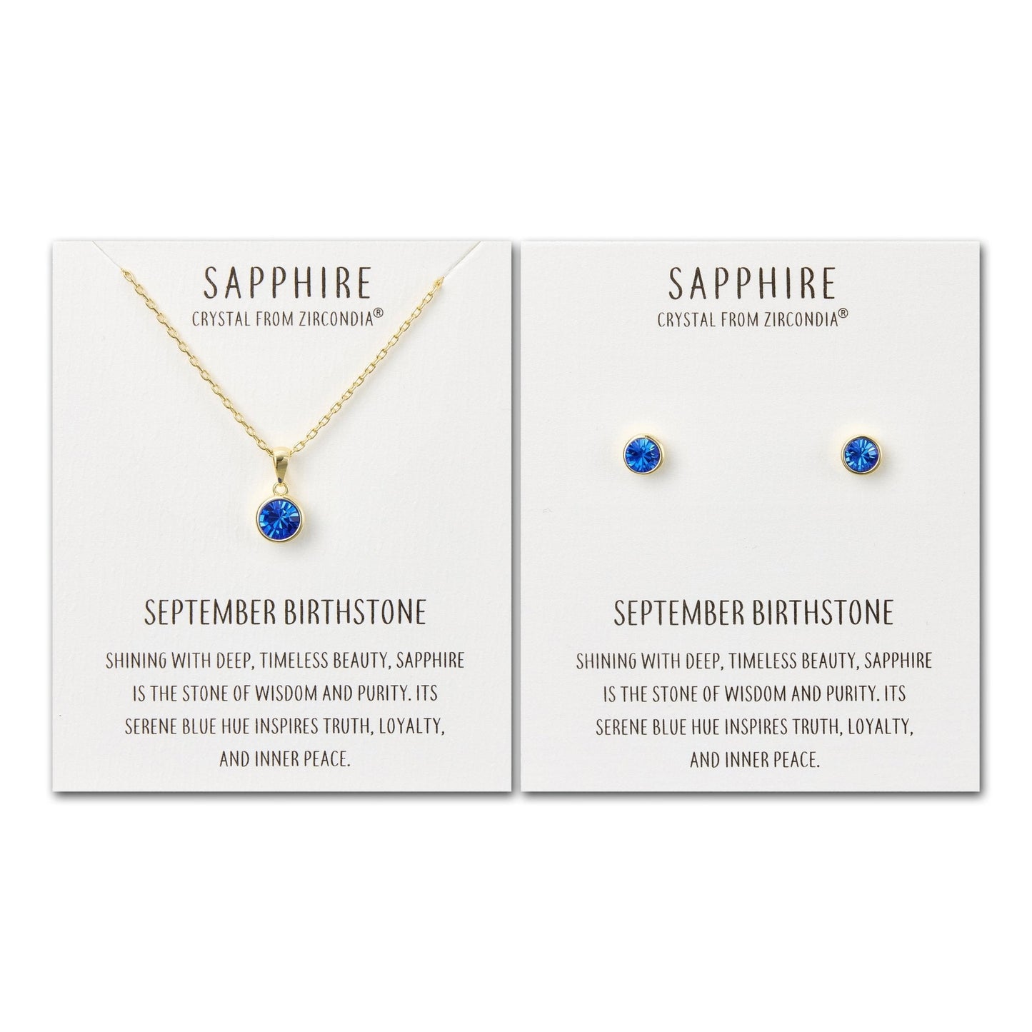 Gold Plated September (Sapphire) Birthstone Necklace & Earrings Set Created with Zircondia® Crystals