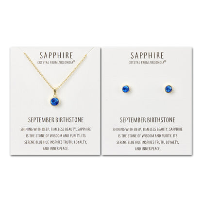 Gold Plated September (Sapphire) Birthstone Necklace & Earrings Set Created with Zircondia® Crystals