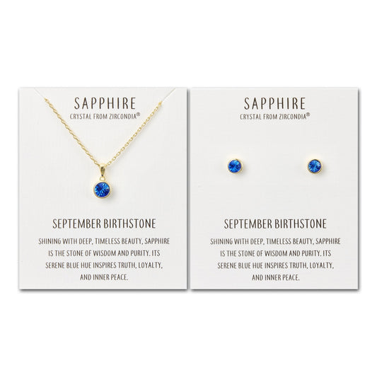 Gold Plated September (Sapphire) Birthstone Necklace & Earrings Set Created with Zircondia® Crystals