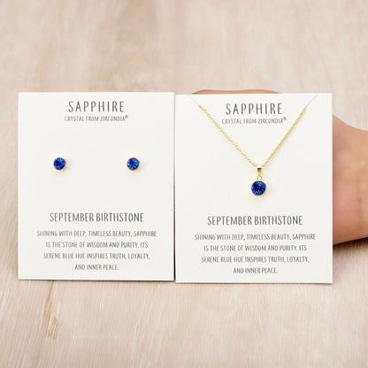 Gold Plated September (Sapphire) Birthstone Necklace & Earrings Set Created with Zircondia® Crystals
