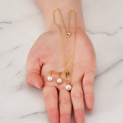 18k Gold Plated Shell Pearl Set