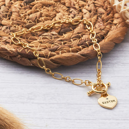 Gold Plated Sister Charm Bracelet Created with Zircondia® Crystals