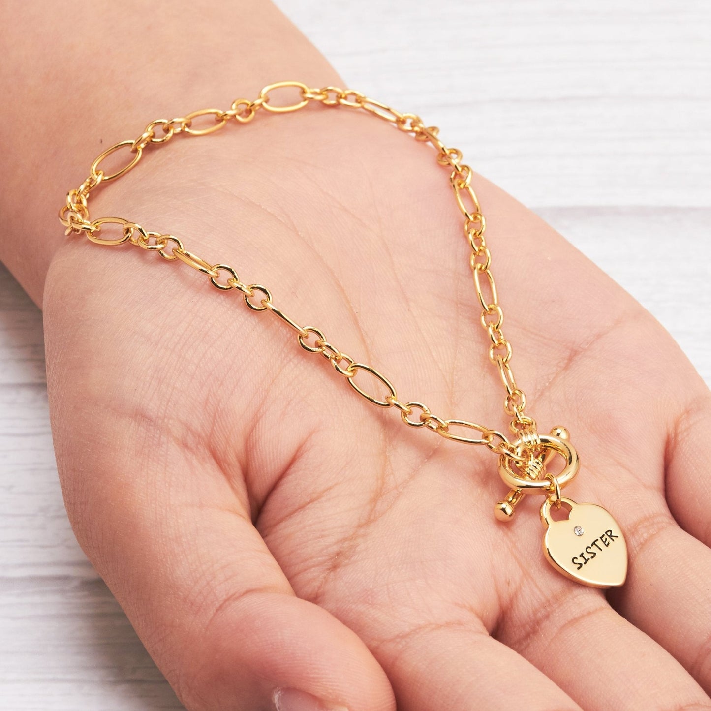 Gold Plated Sister Charm Bracelet Created with Zircondia® Crystals