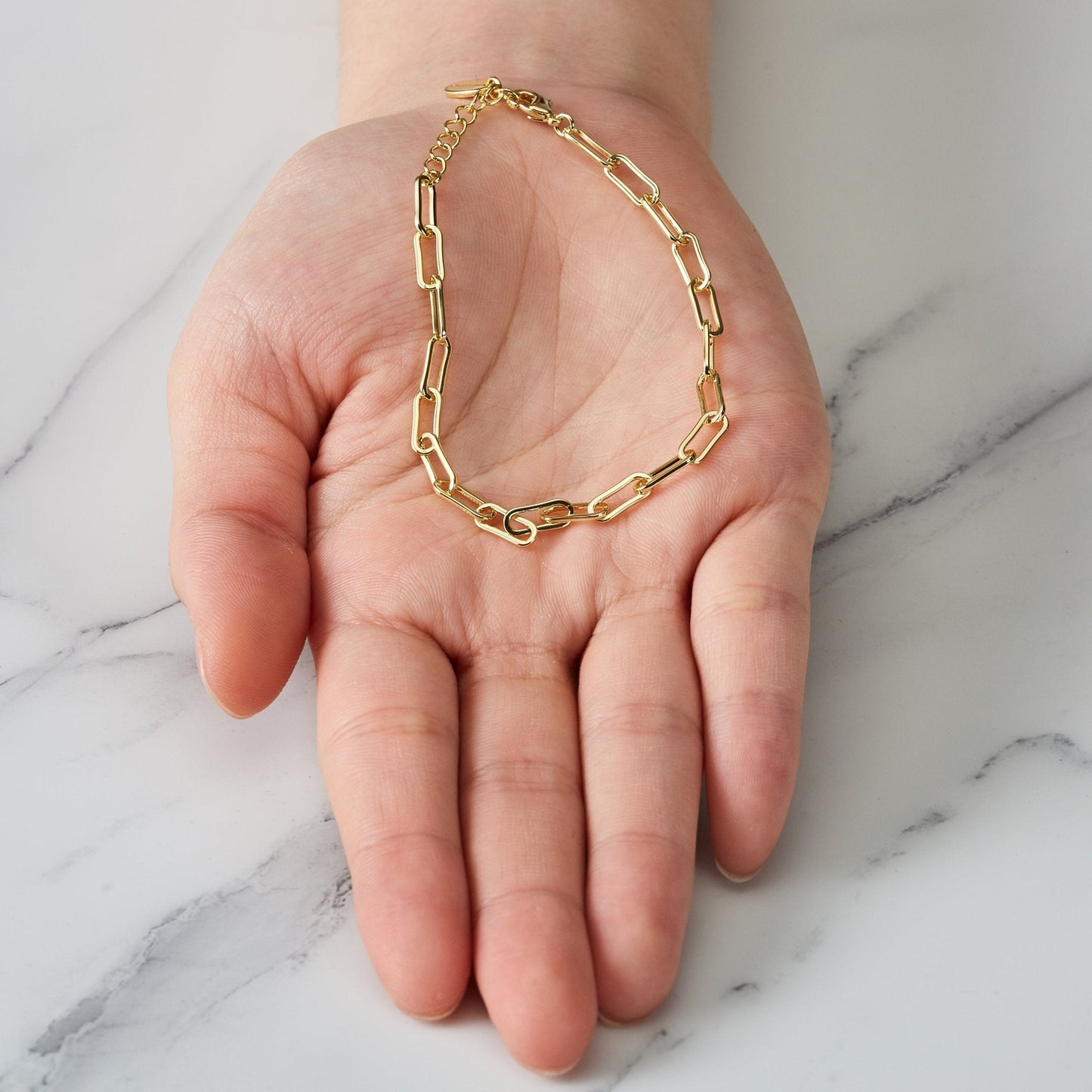 Gold Plated Small Link Paperclip Bracelet