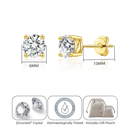 Gold Plated Solitaire Crystal Stud Earrings Created with Zircondia® Crystals