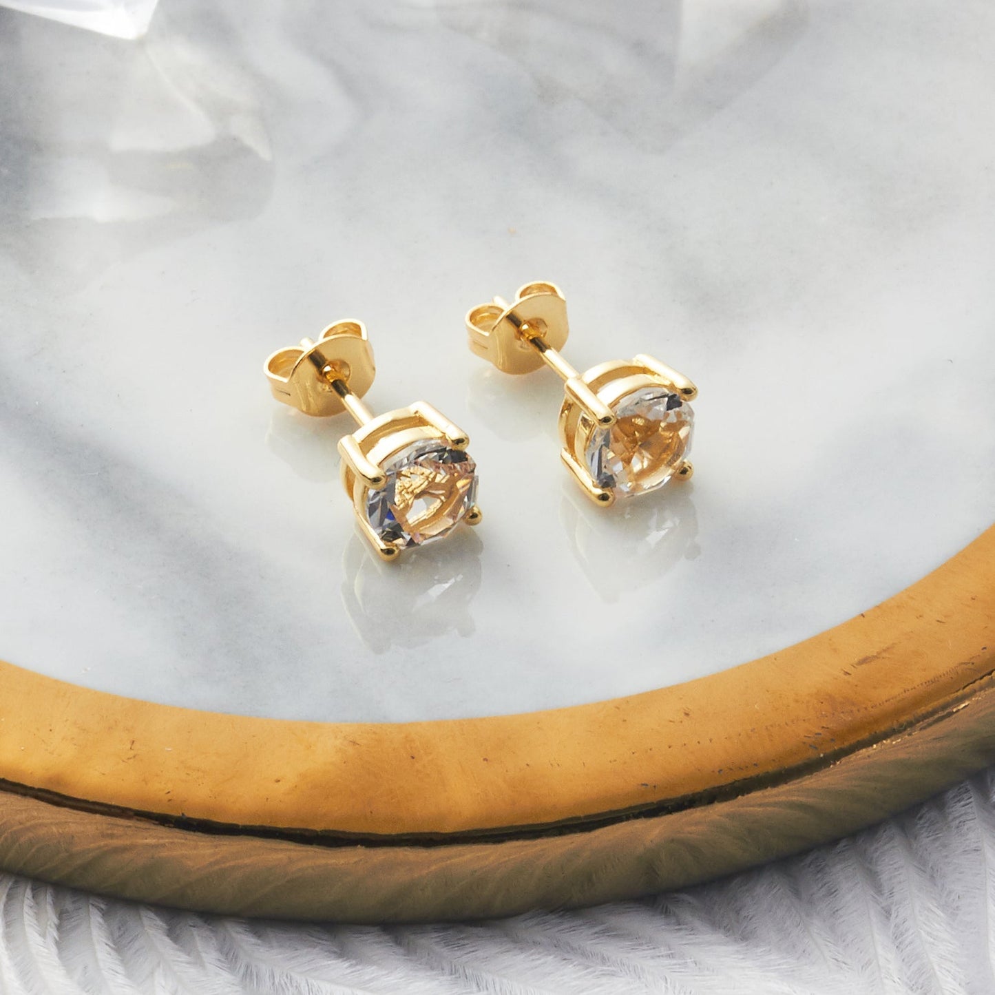 Gold Plated Solitaire Crystal Stud Earrings Created with Zircondia® Crystals