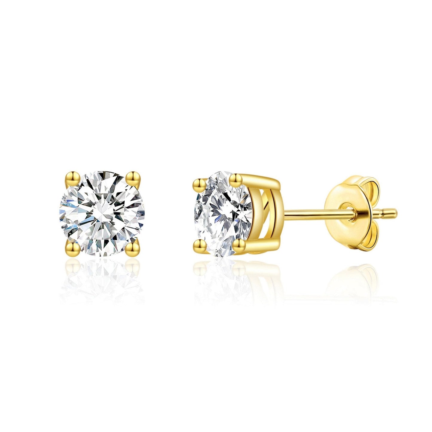Gold Plated Solitaire Crystal Stud Earrings Created with Zircondia® Crystals