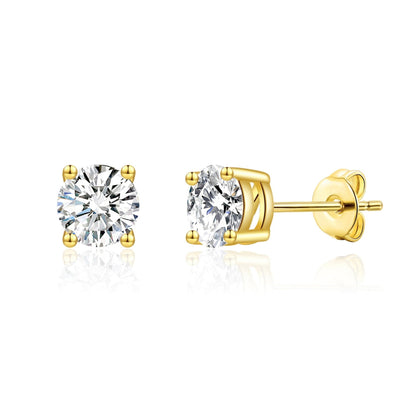 Gold Plated Solitaire Crystal Stud Earrings Created with Zircondia® Crystals