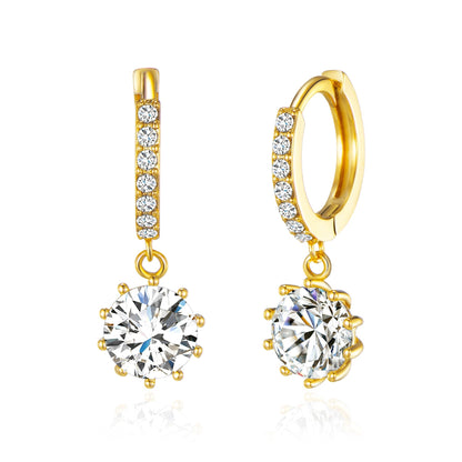 Gold Plated Solitaire Drop Hoop Earrings Created with Zircondia® Crystals