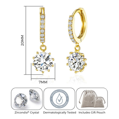 Gold Plated Solitaire Drop Hoop Earrings Created with Zircondia® Crystals