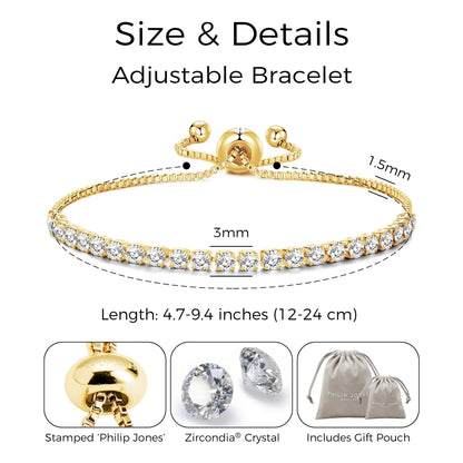 Gold Plated Solitaire Friendship Bracelet Created with Zircondia® Crystals