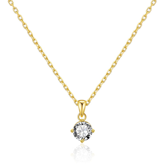 Gold Plated Solitaire Necklace Created with Zircondia® Crystals