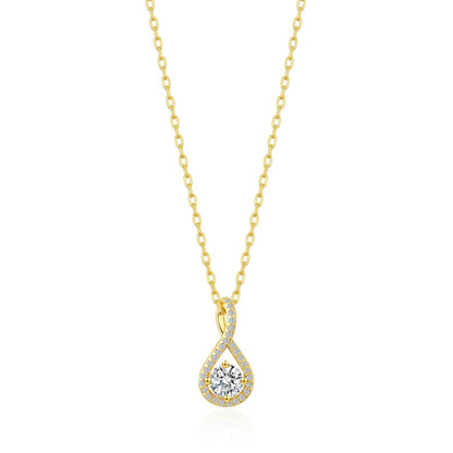 Collier Solitaire Torsadé Plaqué Or 18 carats Créé avec des Cristaux Zircondia®