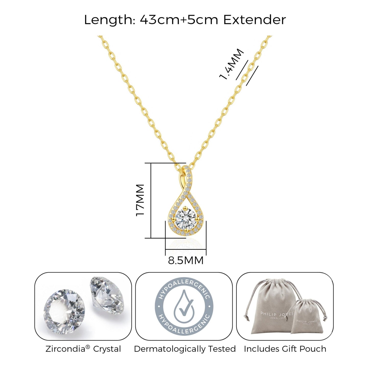 Collier Solitaire Torsadé Plaqué Or 18 carats Créé avec des Cristaux Zircondia®