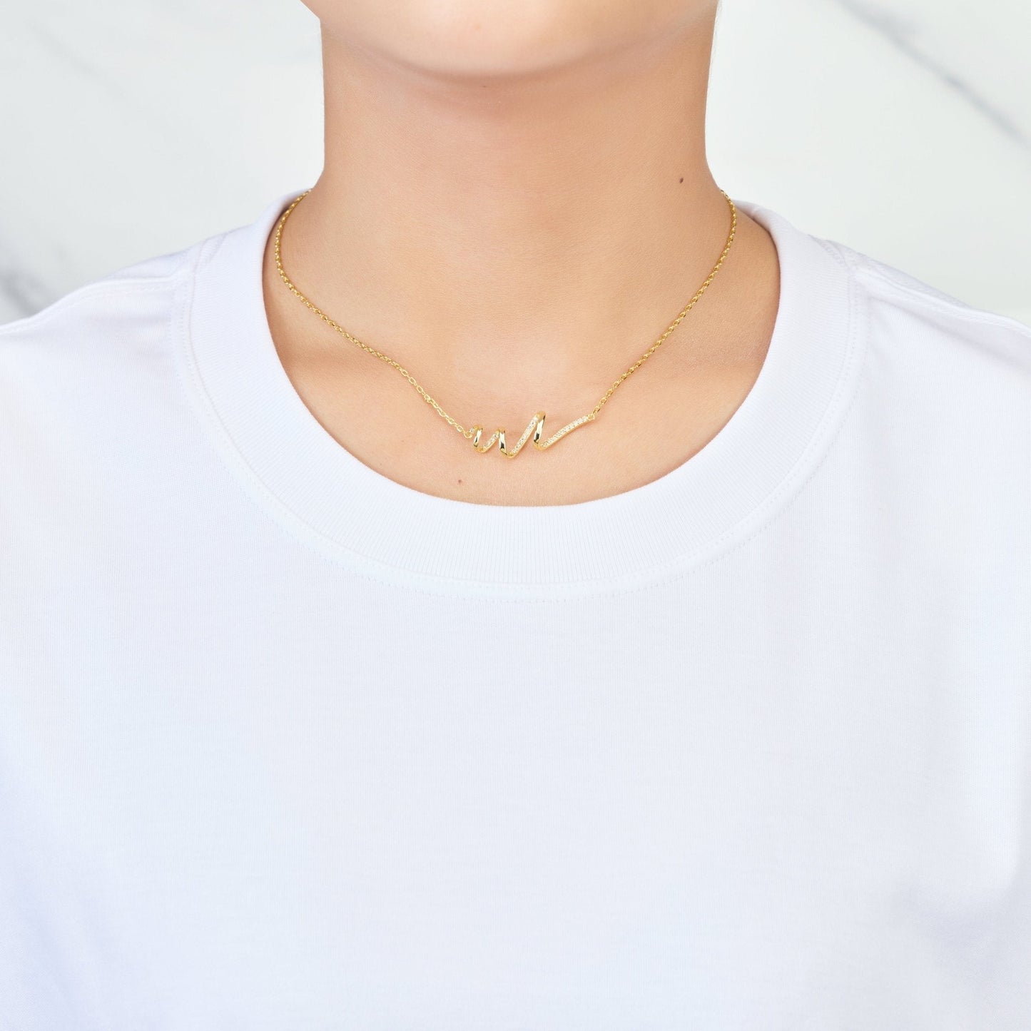 18k Gold Plated Spiral Necklace Created with Zircondia® Crystals