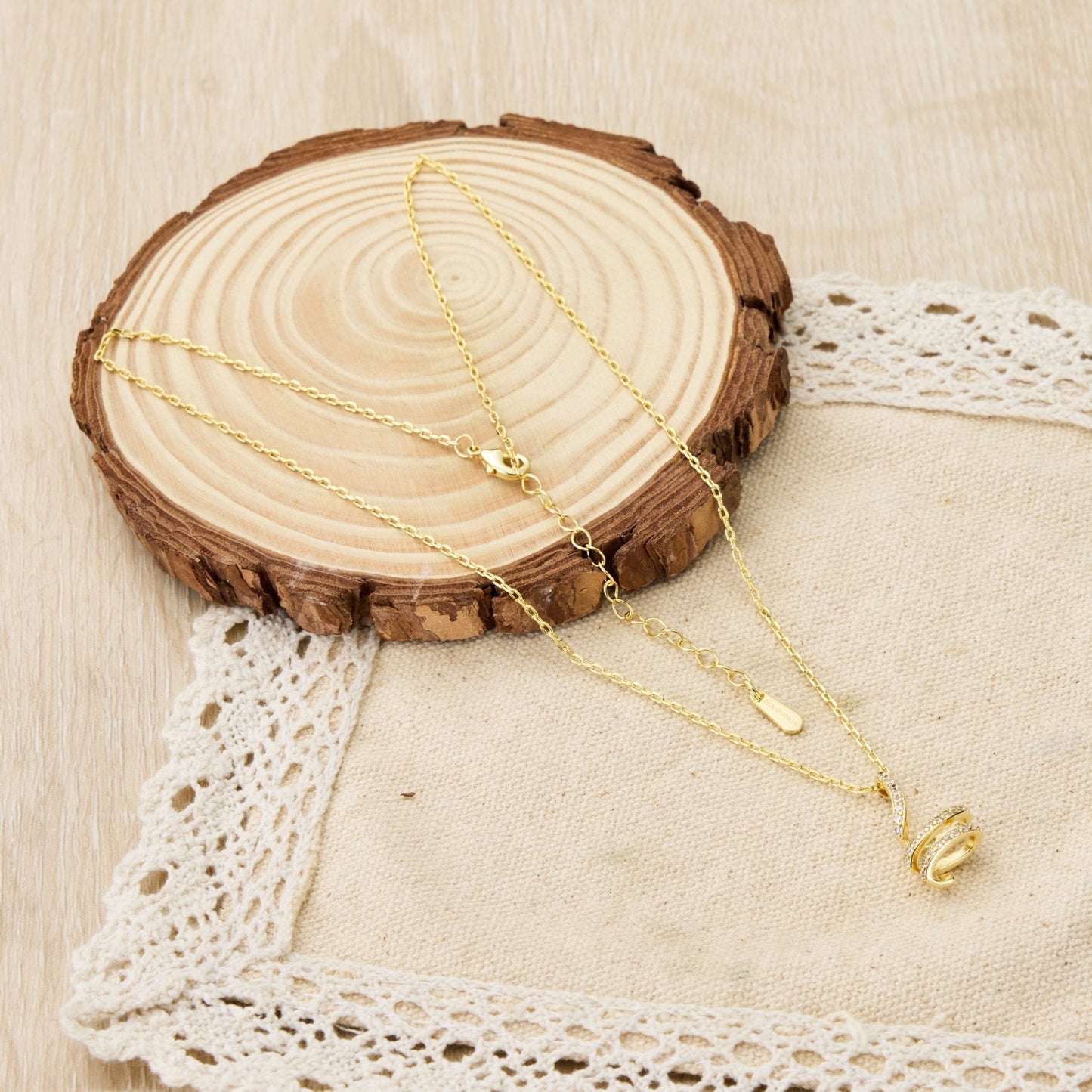 18k Gold Plated Spiral Twist Necklace Created with Zircondia® Crystals