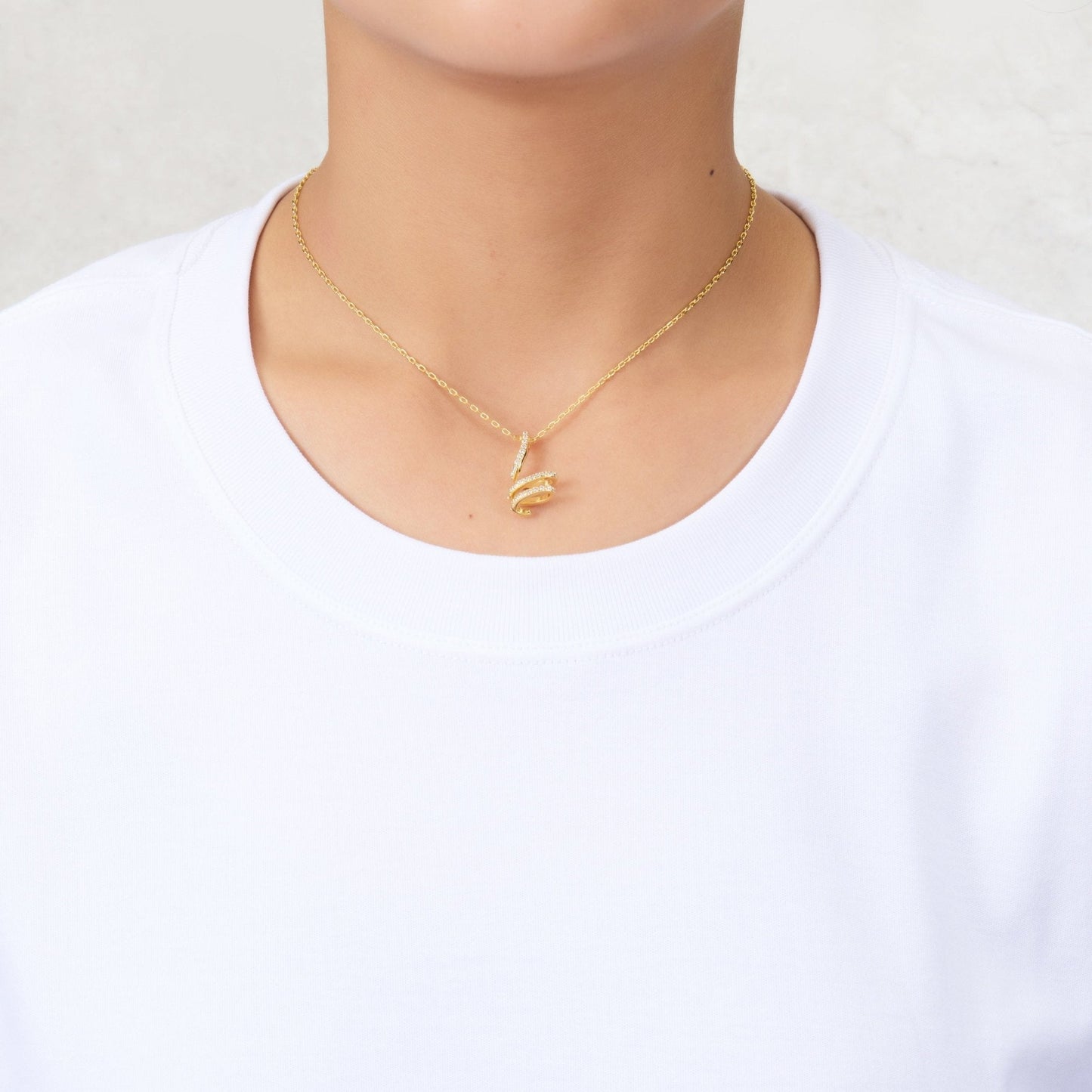 18k Gold Plated Spiral Twist Necklace Created with Zircondia® Crystals