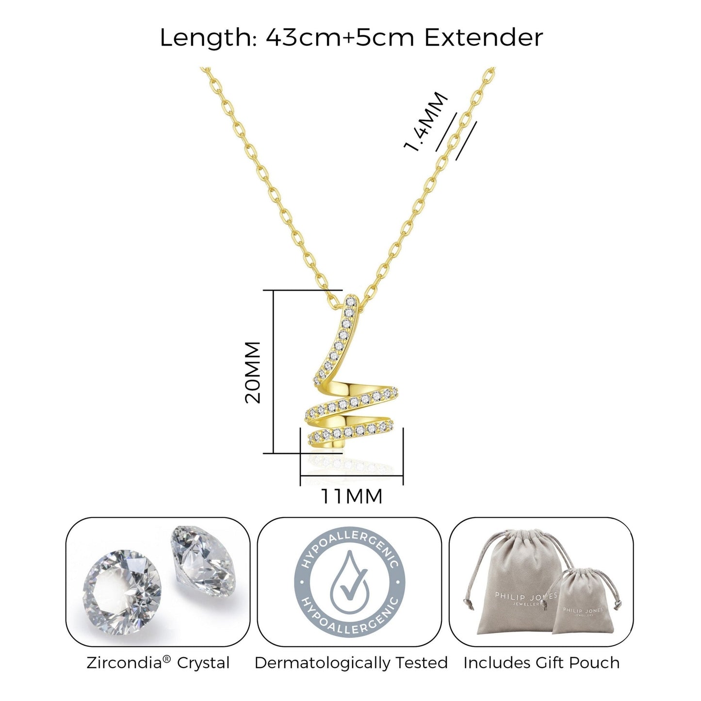 18k Gold Plated Spiral Twist Necklace Created with Zircondia® Crystals