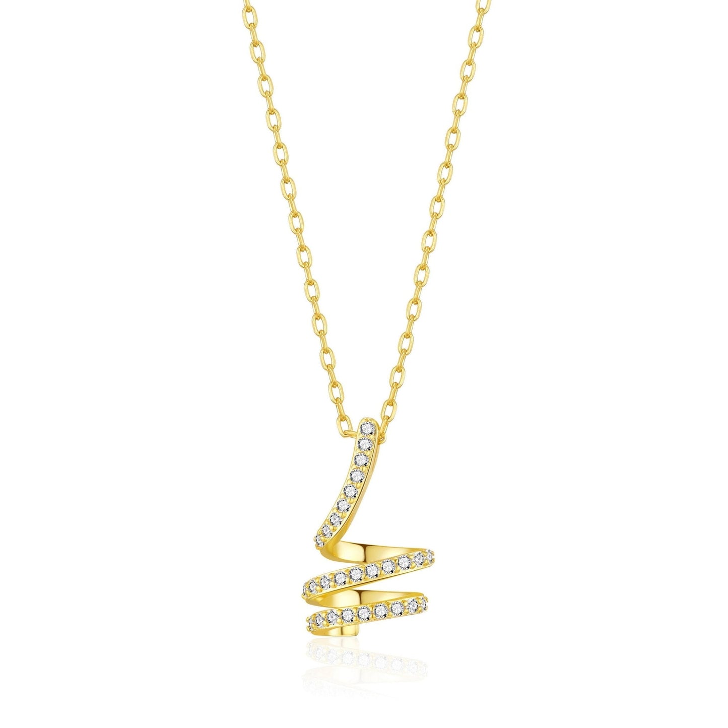 18k Gold Plated Spiral Twist Necklace Created with Zircondia® Crystals