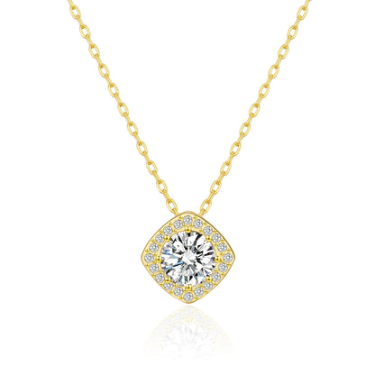 Gold Plated Square Halo Necklace Created with Zircondia® Crystals