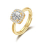 Gold Plated Square Halo Ring Created with Zircondia® Crystals