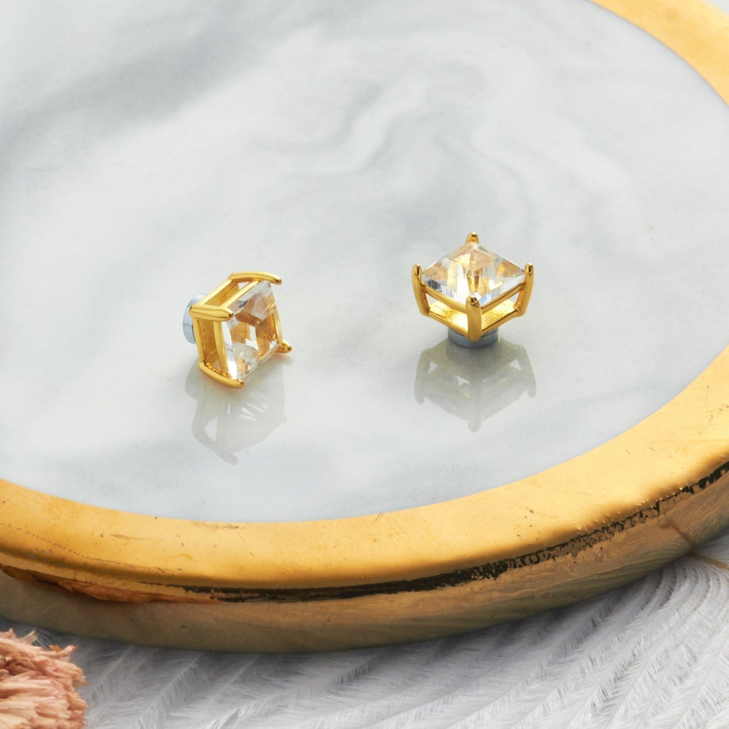 Gold Plated Square Magnetic Clip On Stud Earrings Created with Zircondia® Crystals