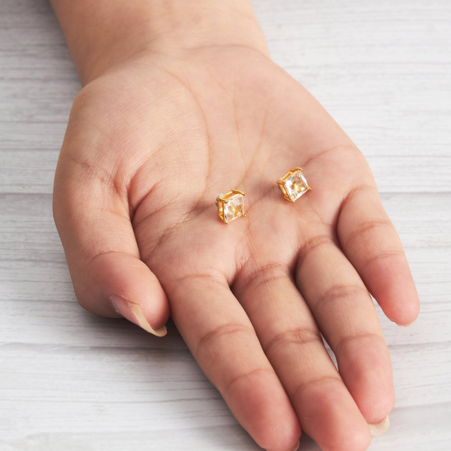 Gold Plated Square Magnetic Clip On Stud Earrings Created with Zircondia® Crystals