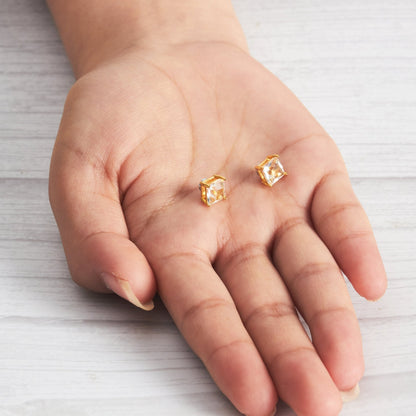 Gold Plated Square Magnetic Clip On Stud Earrings Created with Zircondia® Crystals