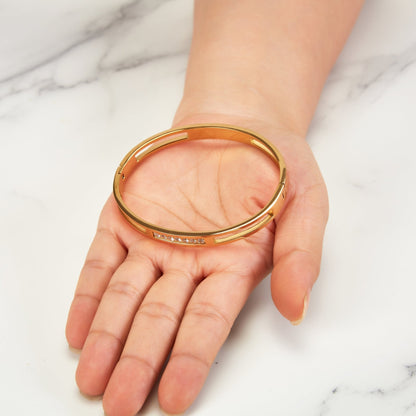 Gold Plated Stainless Steel Channel Bangle Created with Zircondia® Crystals (7 Inch)