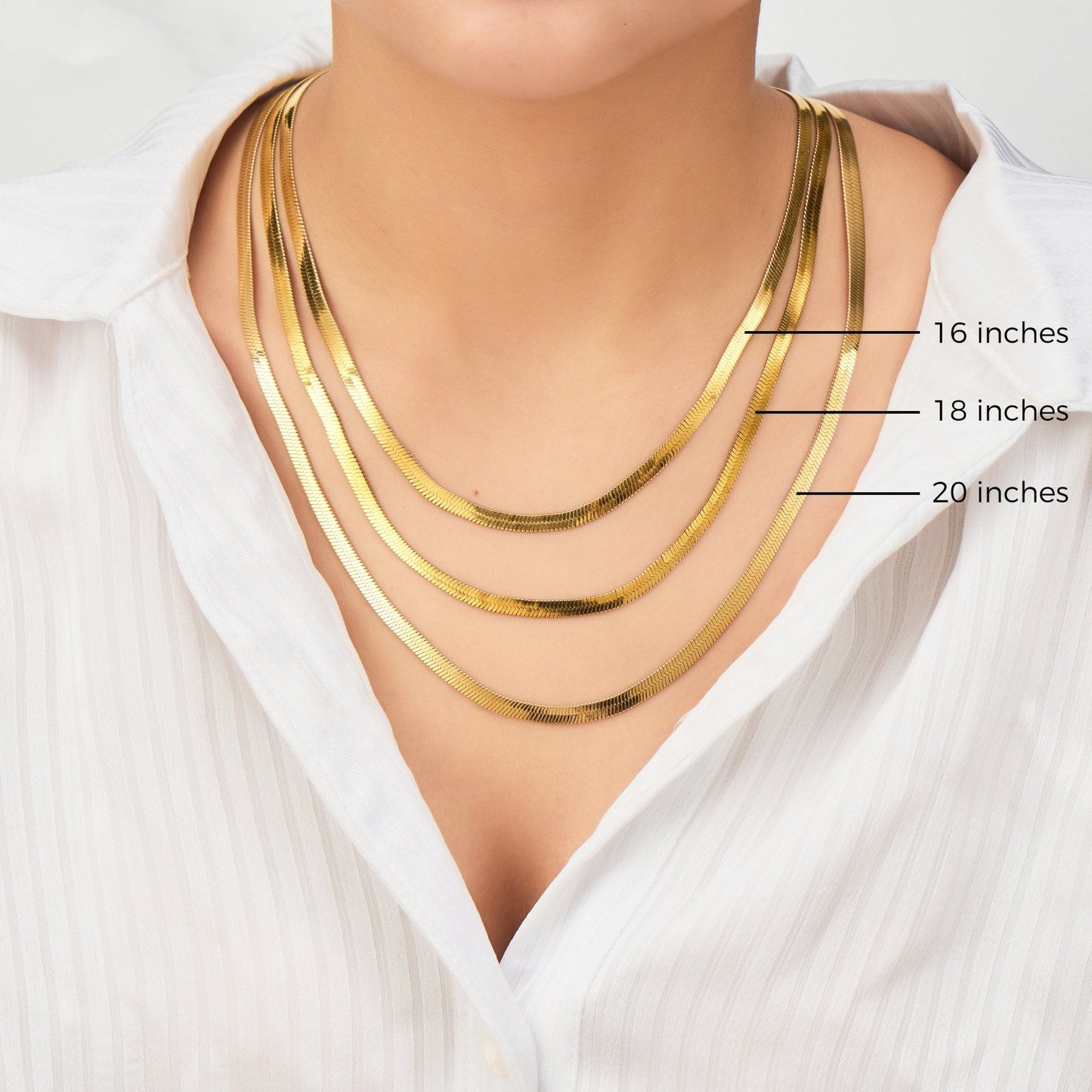 Gold Plated Stainless Steel Herringbone Flat Snake Chain 16" 18" 20" Inch Necklace