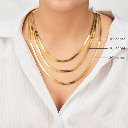 Gold Plated Stainless Steel Herringbone Flat Snake Chain 16" 18" 20" Inch Necklace