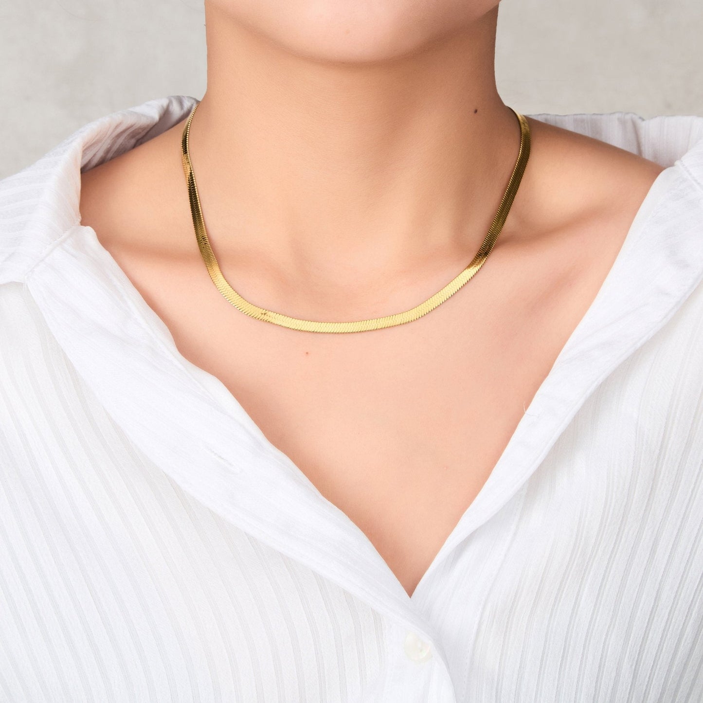 18k Gold Plated Stainless Steel Herringbone Flat Snake Chain 16" 18" 20" Inch Necklace