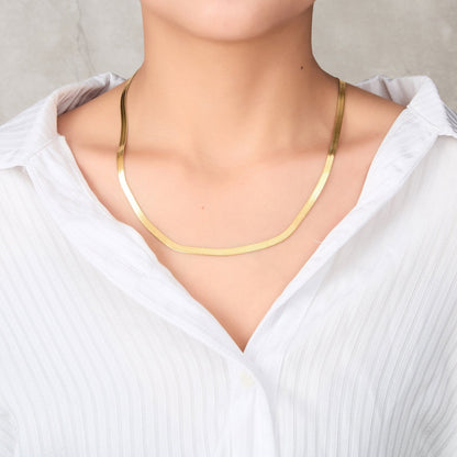 18k Gold Plated Stainless Steel Herringbone Flat Snake Chain 16" 18" 20" Inch Necklace