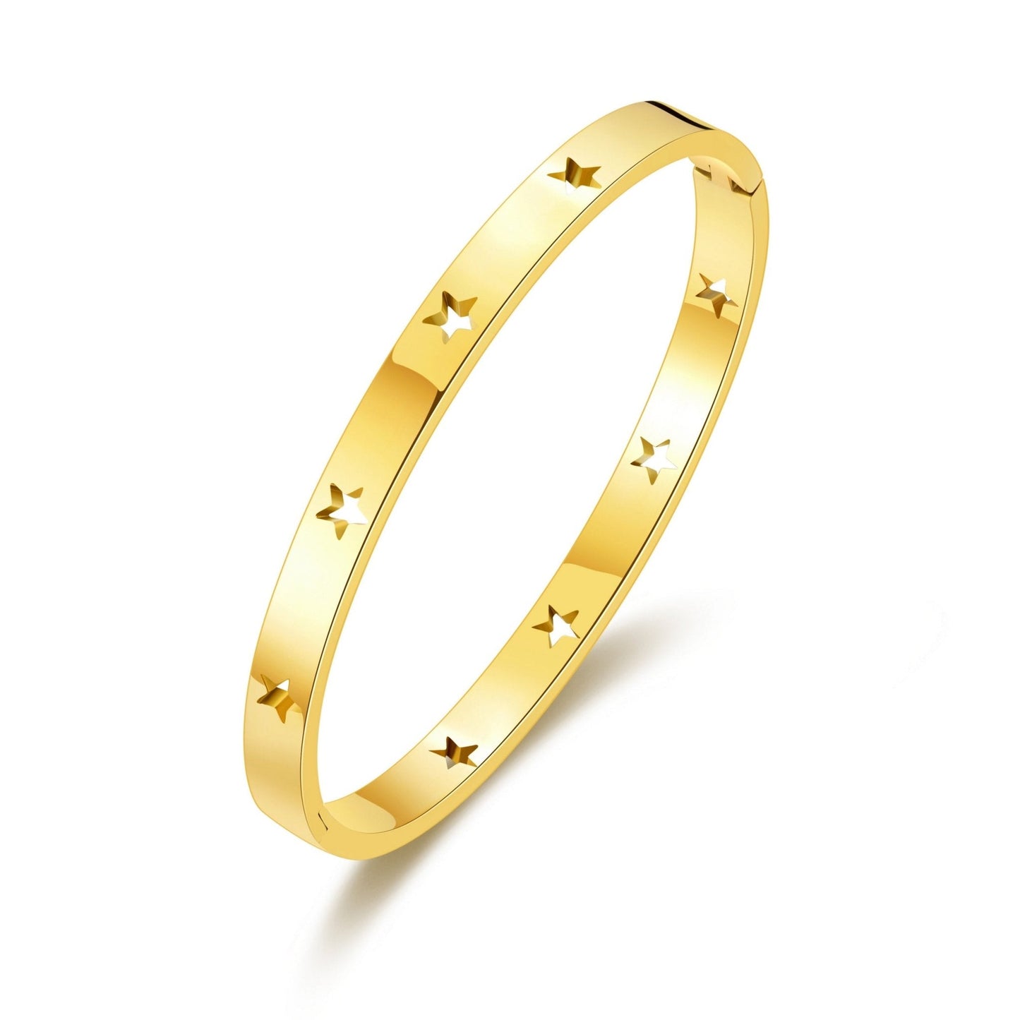 Gold Plated Stainless Steel Star Bangle (7 Inch)